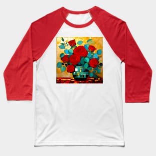 Red Roses and Eucalyptus Leaves in a Geometric Decorative Vase Baseball T-Shirt